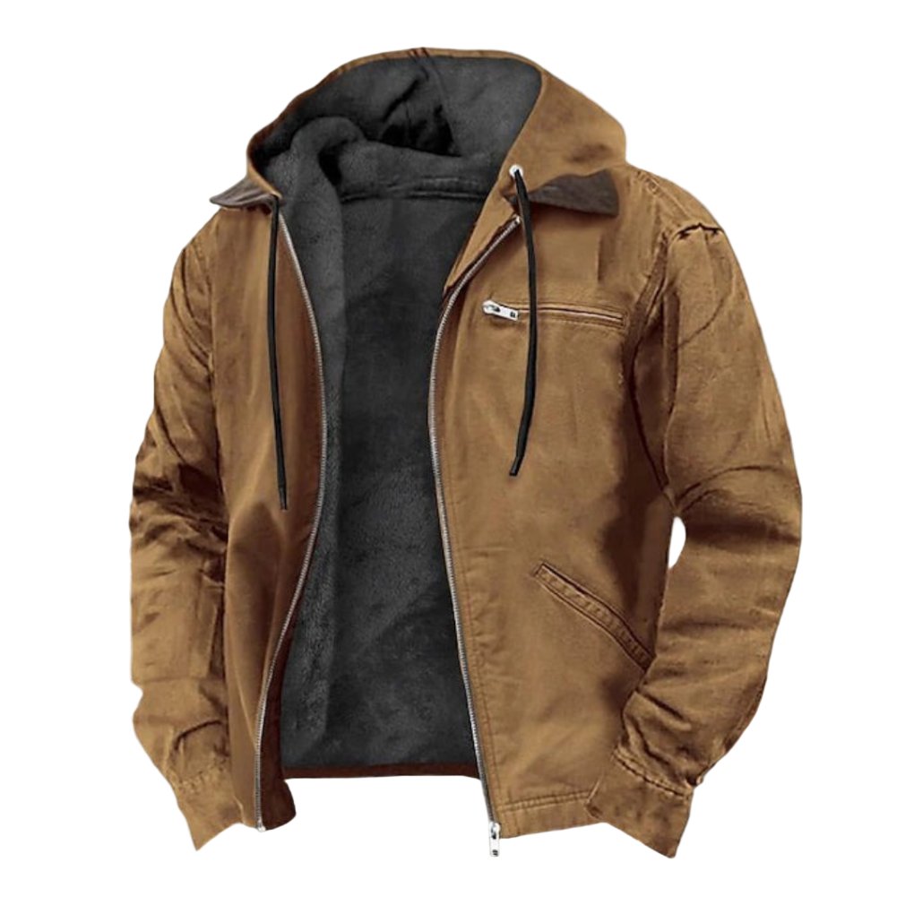 Brown jacket with a hood on a white background