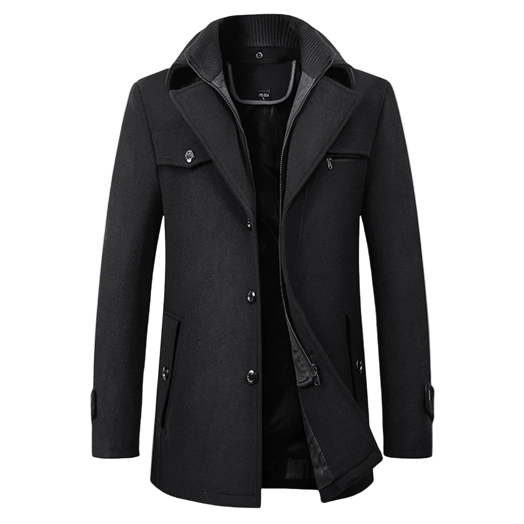 Black coat with buttons on a white background