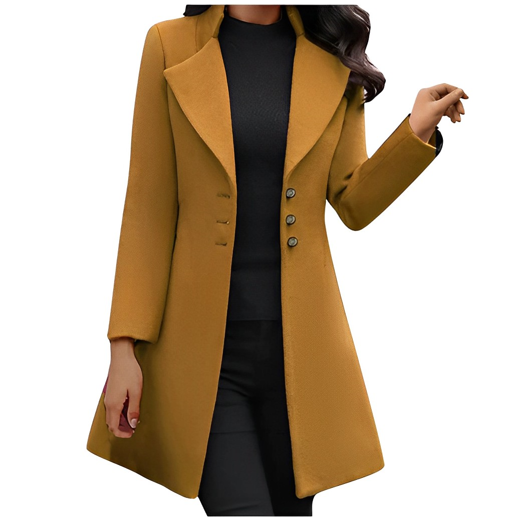 Women’s Elegant Winter Coat – Tailored Long Overcoat with Deep Pockets