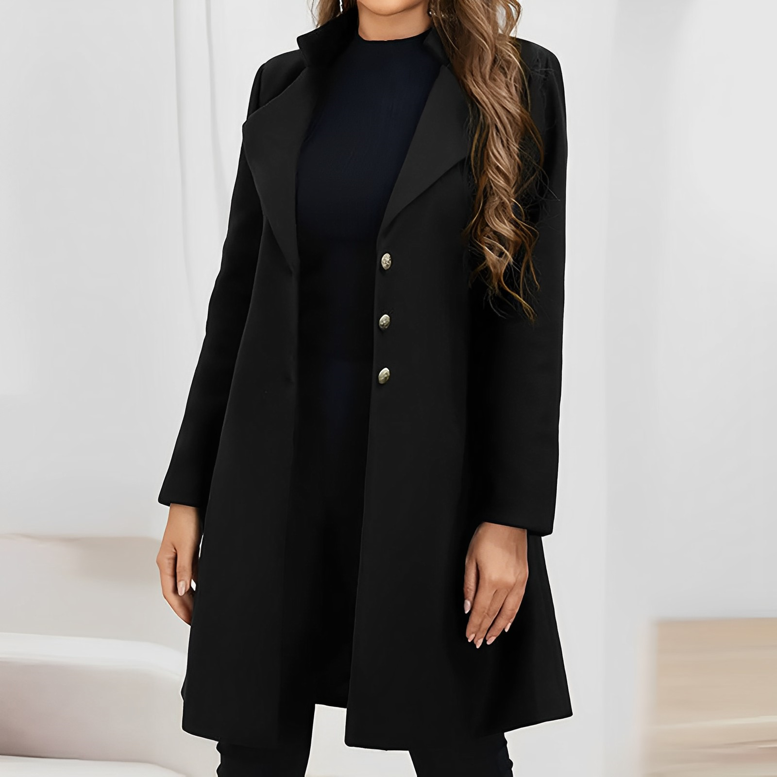 Women’s Elegant Winter Coat – Tailored Long Overcoat with Deep Pockets