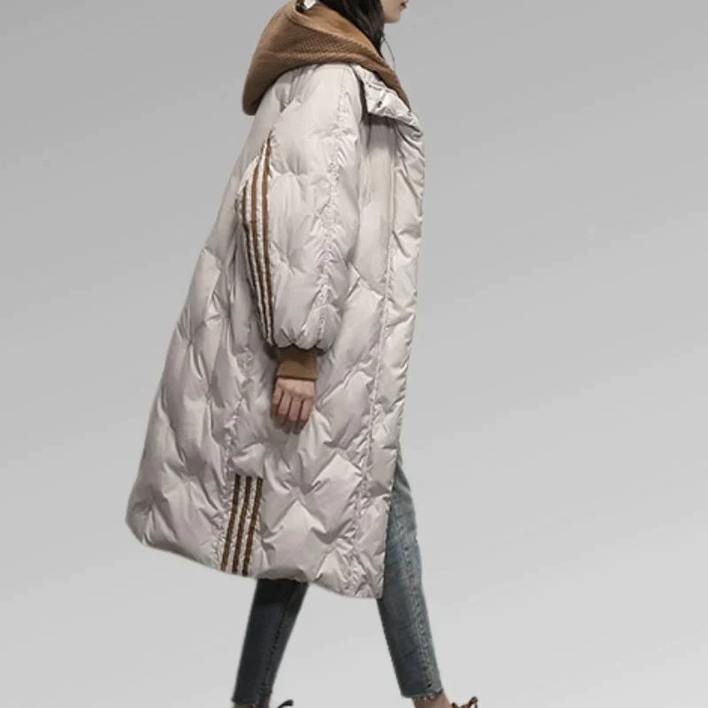 Women’s Long Quilted Winter Jacket – Warm Padded Coat with Hood