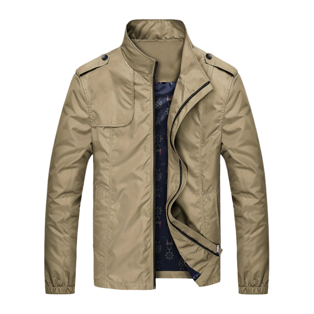 Beige jacket with a collar on a white background