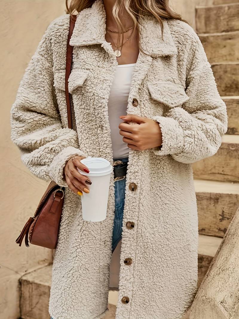 Women’s Teddy Winter Coat – Long Faux Fur Style with Warm Lining