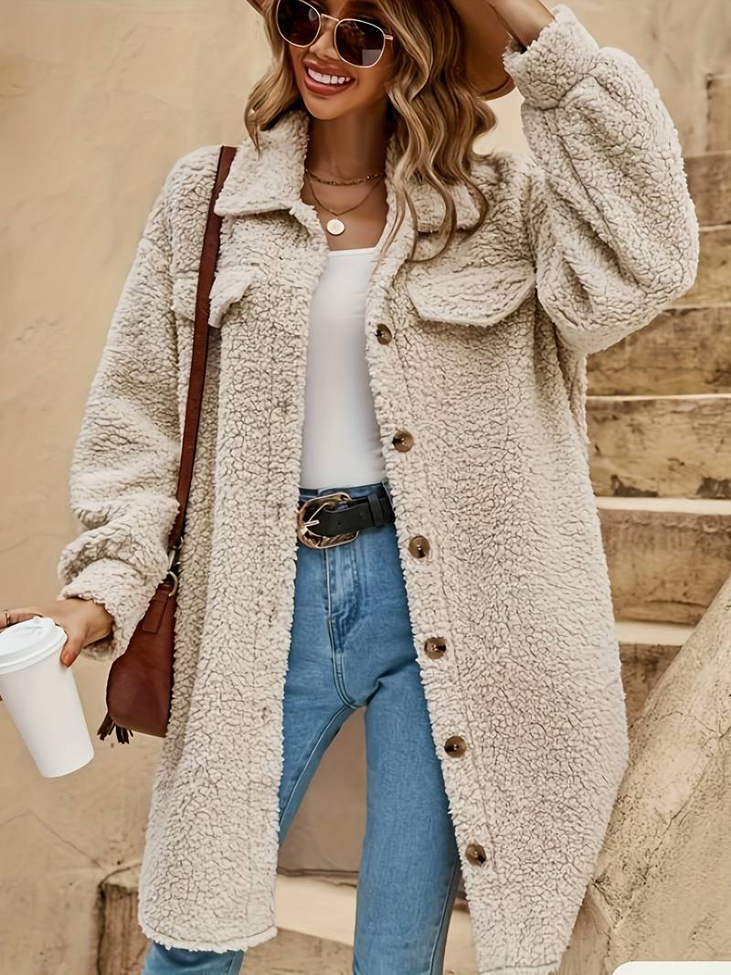 Women’s Teddy Winter Coat – Long Faux Fur Style with Warm Lining