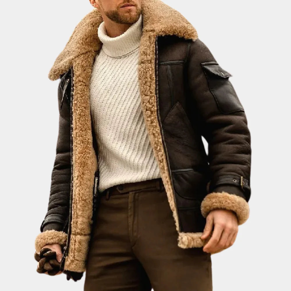Aiden Men's Leather Jacket | Insulated Warmth, Classic Aviator Style 0