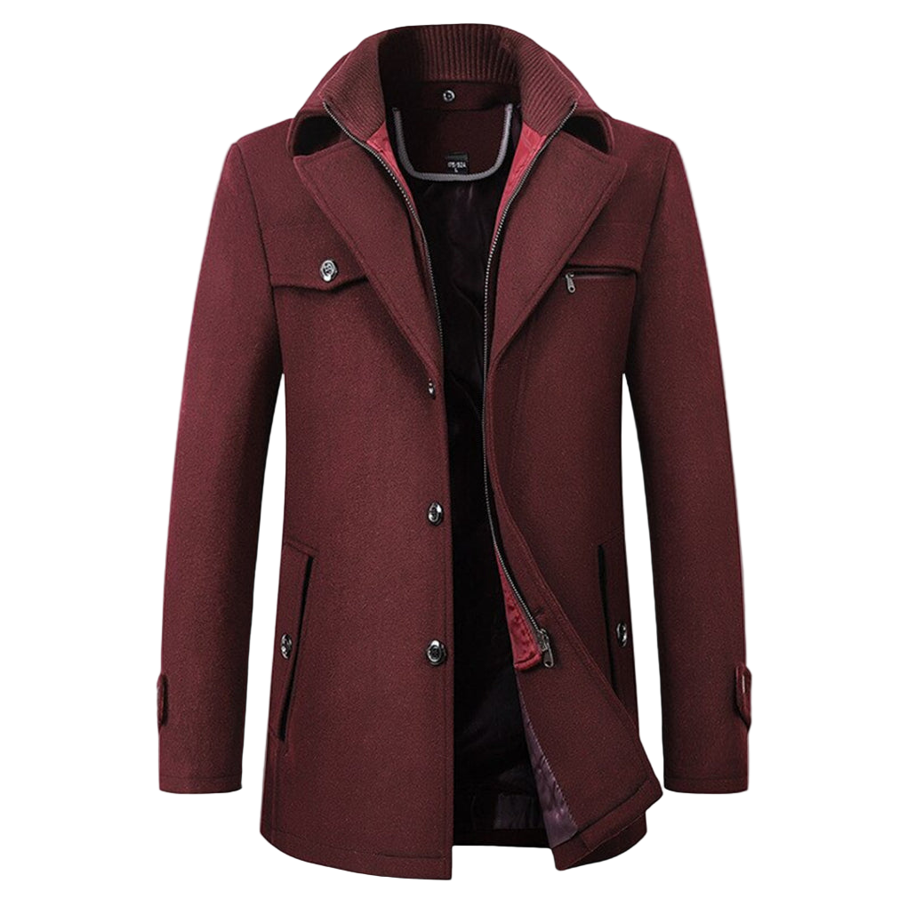Maroon coat with buttons on a white background