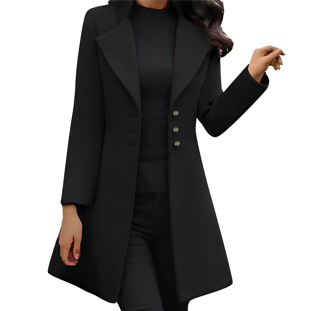 Women’s Elegant Winter Coat – Tailored Long Overcoat with Deep Pockets