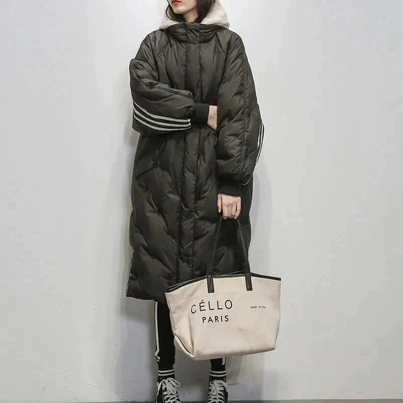 Women’s Long Quilted Winter Jacket – Warm Padded Coat with Hood