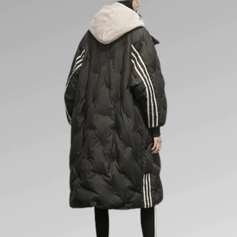 Women’s Long Quilted Winter Jacket – Warm Padded Coat with Hood