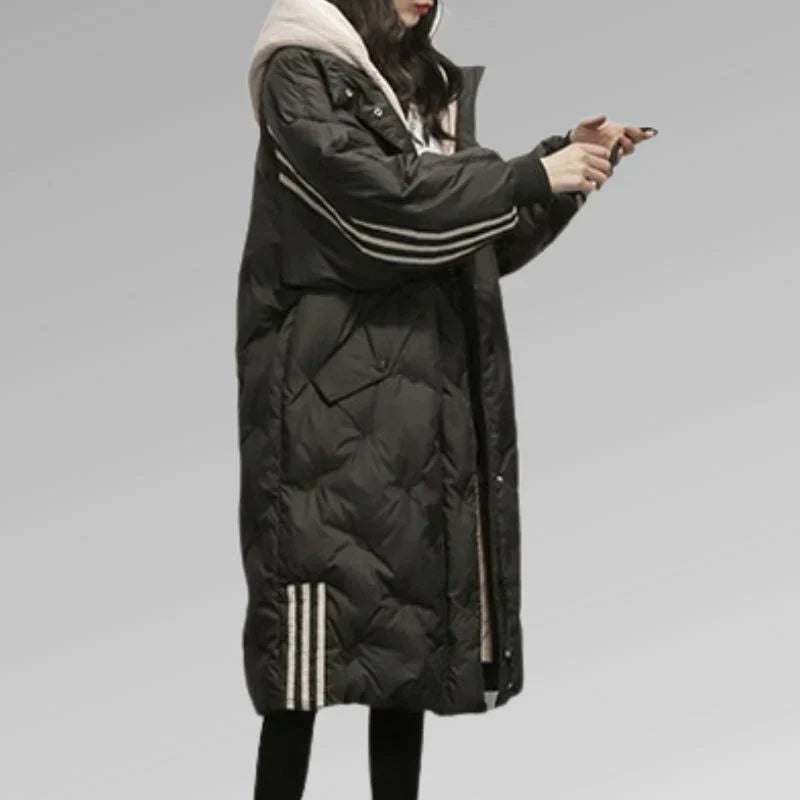 Women’s Long Quilted Winter Jacket – Warm Padded Coat with Hood