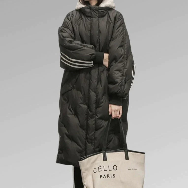 Women’s Long Quilted Winter Jacket – Warm Padded Coat with Hood