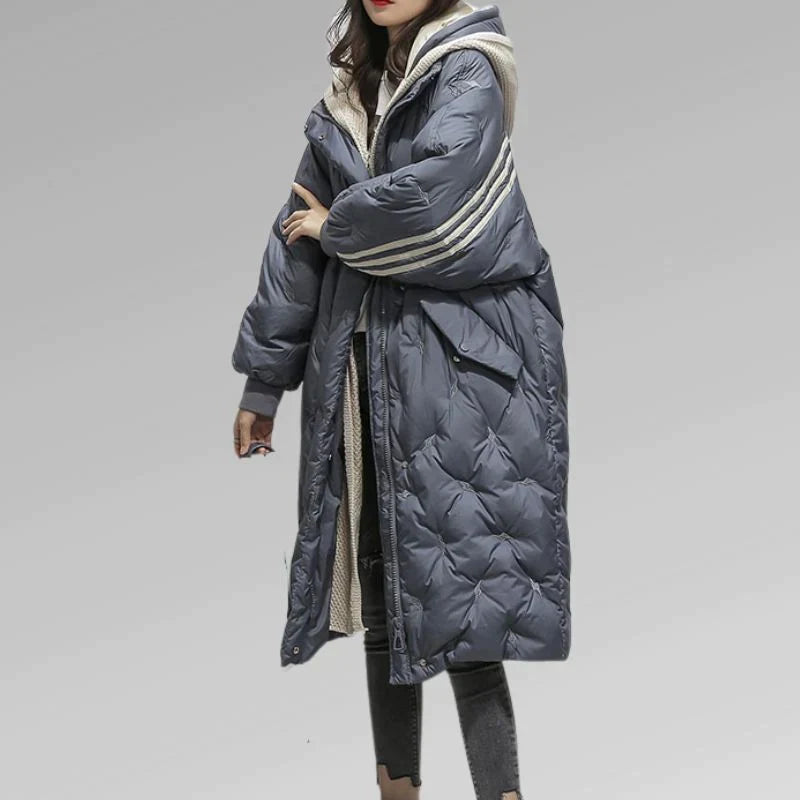 Women’s Long Quilted Winter Jacket – Warm Padded Coat with Hood