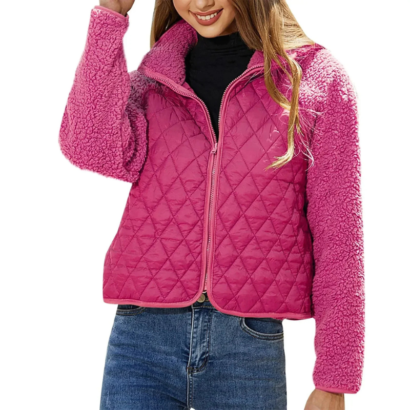 Women’s Cropped Quilted Jacket with Stand-Up Collar – Lightweight Short Coat