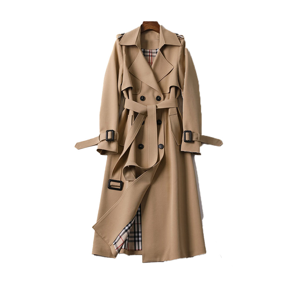 Women’s Double-Breasted Winter Trench Coat – Long Belted Overcoat