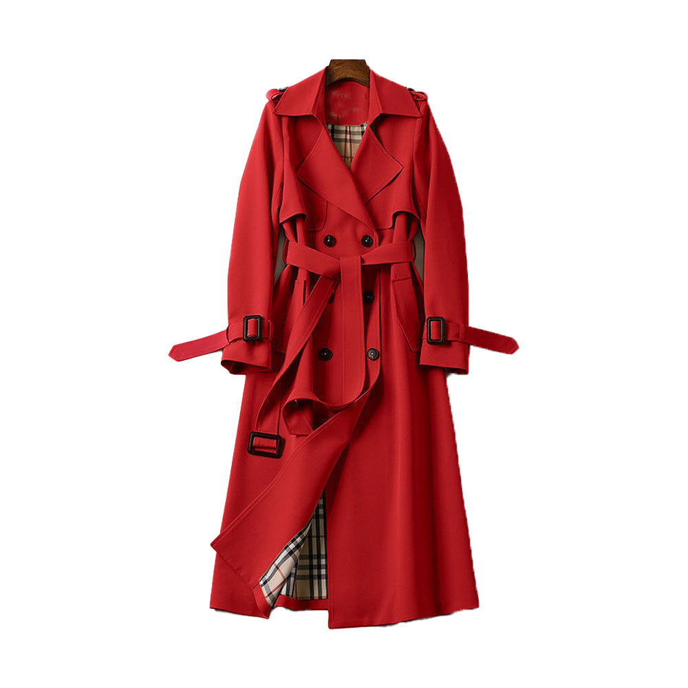 Women’s Double-Breasted Winter Trench Coat – Long Belted Overcoat