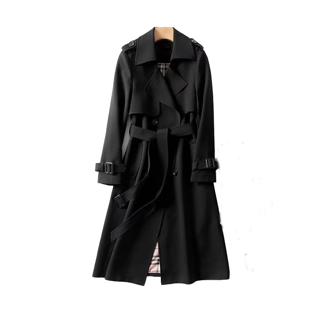 Women’s Double-Breasted Winter Trench Coat – Long Belted Overcoat