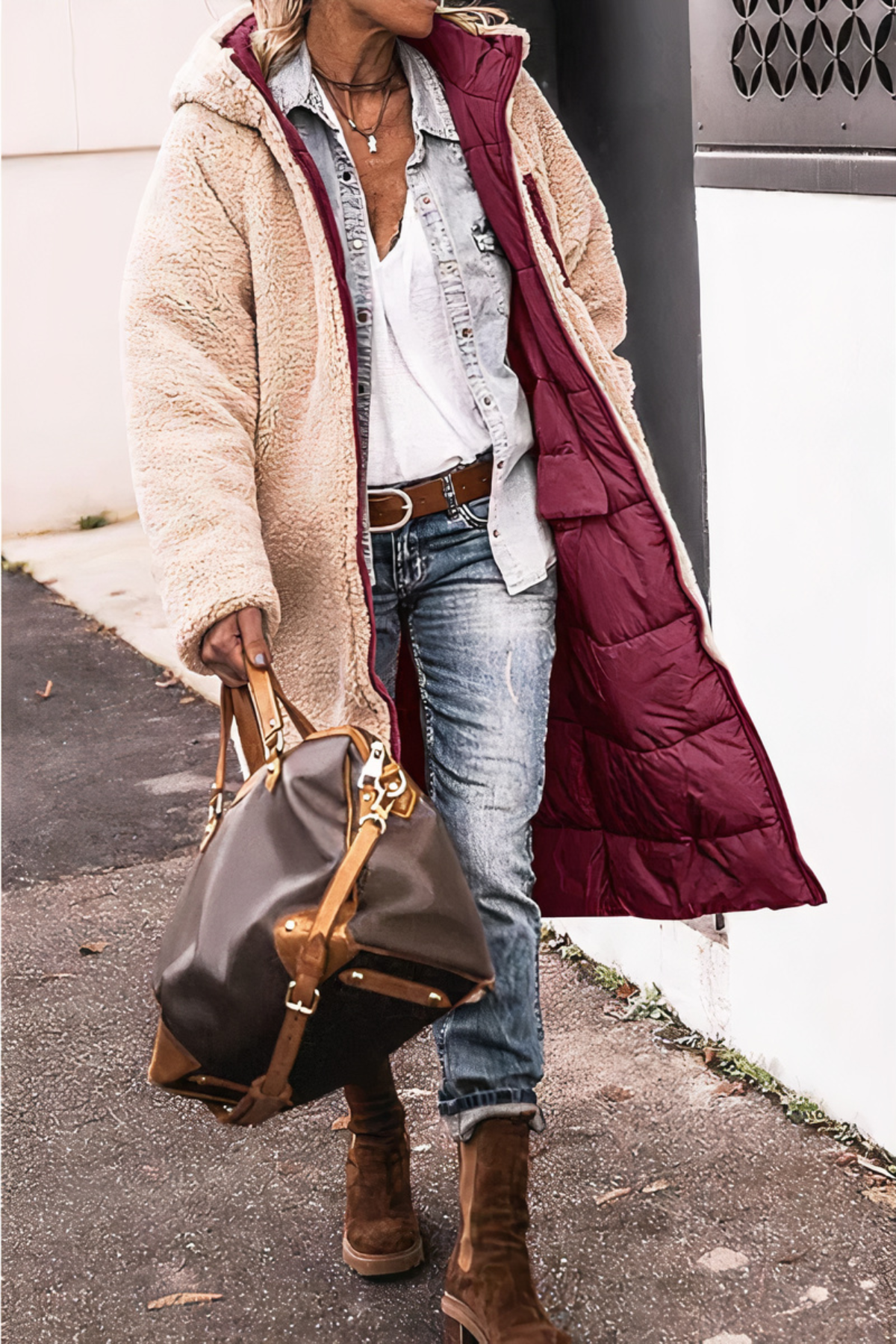 Women’s Reversible Double Layer Parka Jacket – Warm Winter Coat with Plush Lining